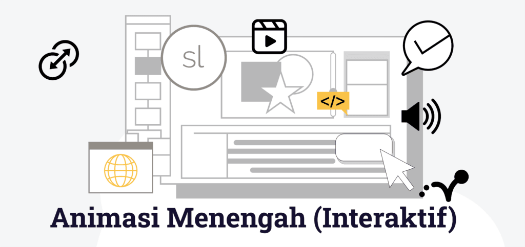 Animasi Level 2 menggunakan Articulate Storyline 360 untuk pembelajaran berbasis skenario.