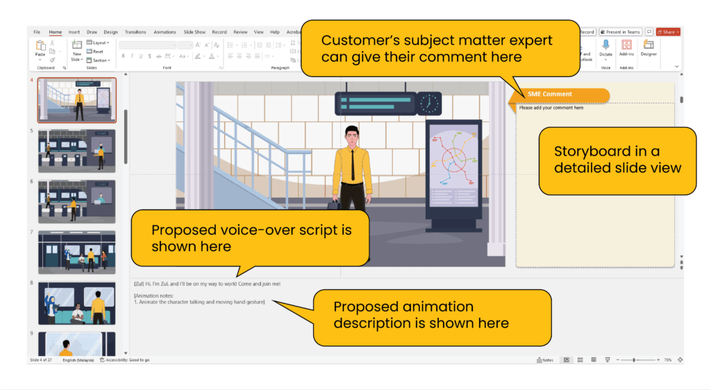 Storyboard in a detailed slide view