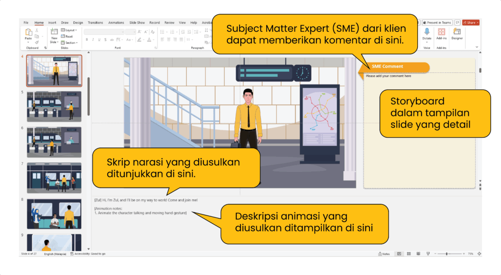 Storyboard dalam tampilan slide yang detail