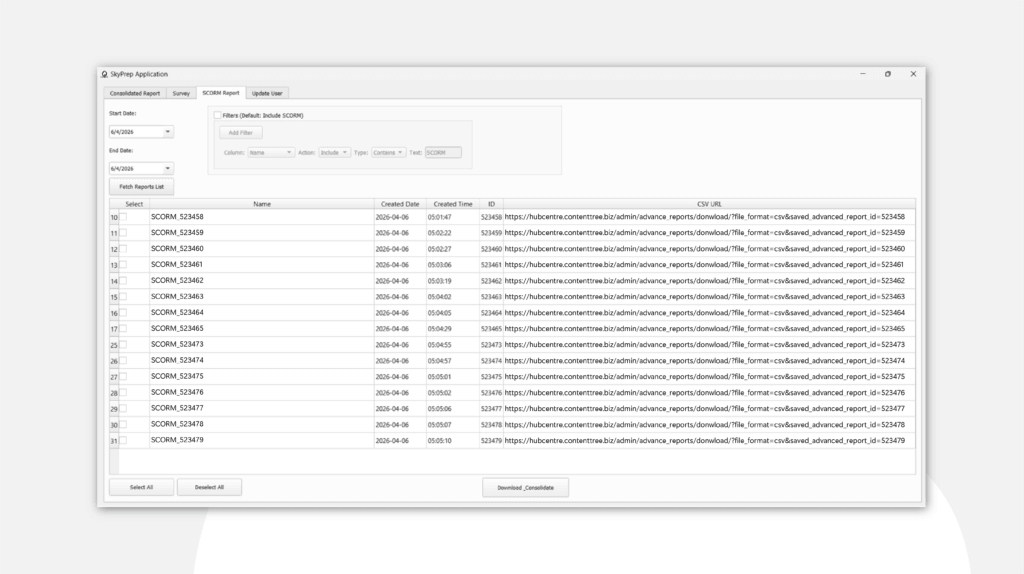 SkyPrep LMS Report Extraction and Data Analytics Tool Indonesia SCORM Report dashboard