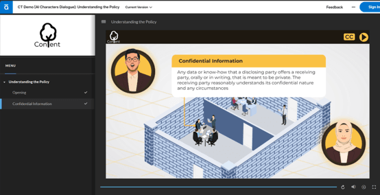 AI Characters in dialogue applied to e-learning module