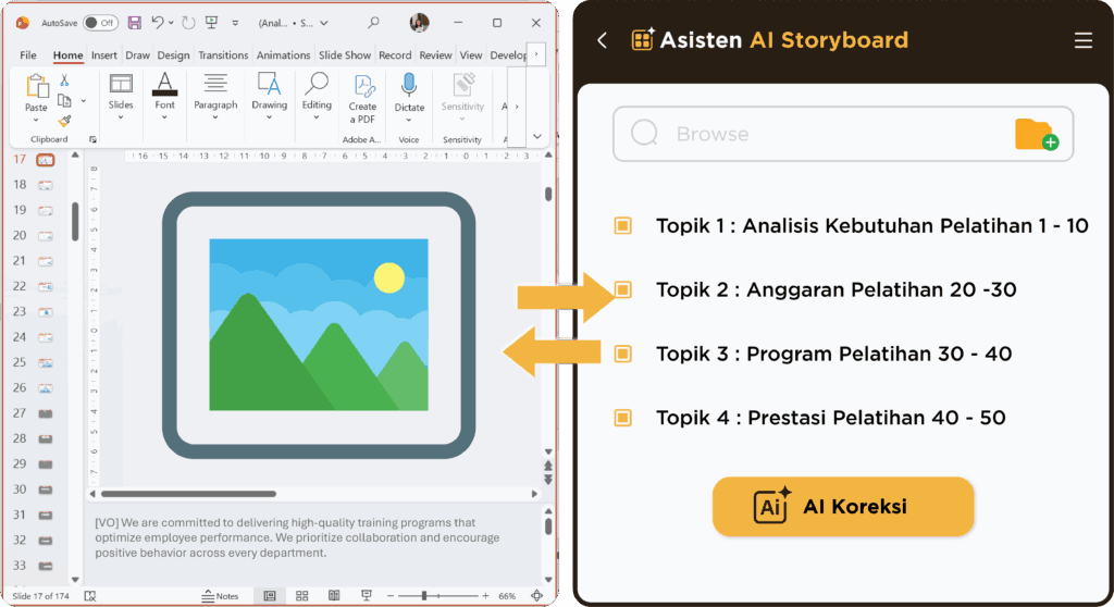 Asisten AI Storyboard bekerja bersama storyboard untuk membantu profesional e-learning