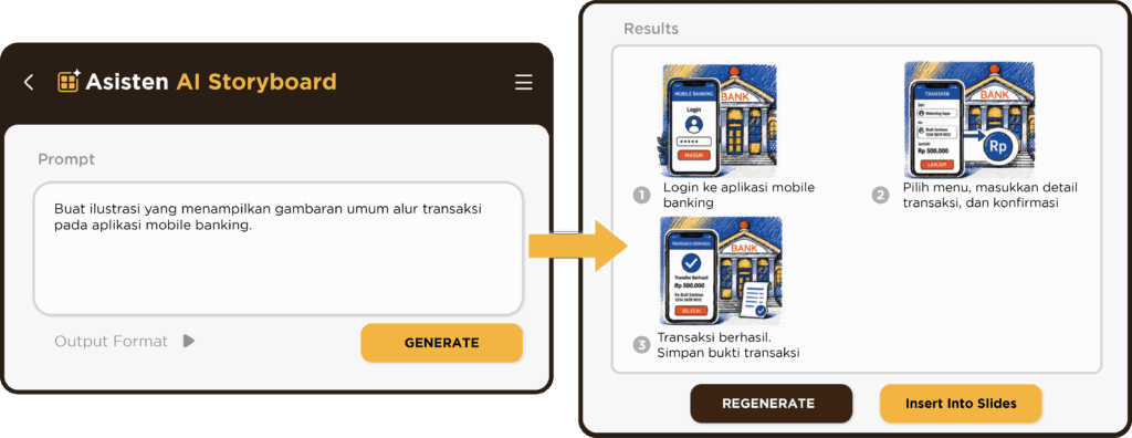 Area prompt Illustration Agent yang menampilkan hasil gambar yang dihasilkan AI